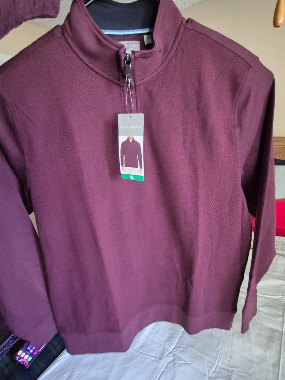 Ted Baker Men’s XLarge Pull Over Cotton Blend 1/4 Zip Mock Neck Sweater RED, NEW